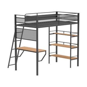 English Elm Metal Full Over Twin Bunk Bed with Integrated Desk Powder Coated Steel Frame Matte Black B016P464473