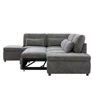 English Elm [video]107'' Chenille Sleeper Sectional with Usb Charging Storage Ottoman and Adjustable Armrest Gray N723S8782E