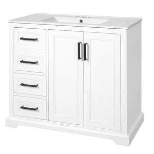 English Elm 36" Modern Bathroom Vanity with Ceramic Sink, Soft-Close Doors, 3 Drawers & Ample Storage for Small Baths White N729P280194K