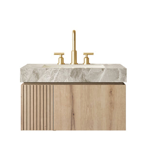 English Elm Muri Floating Bathroom Vanity Sintered Stone Top Plywood Cabinet Spa Modern Bath W2615S00596