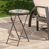 Christopher Knight Home® - Noble House - Silvester Outdoor Beige and Black Stone Side Table with Iron Frame