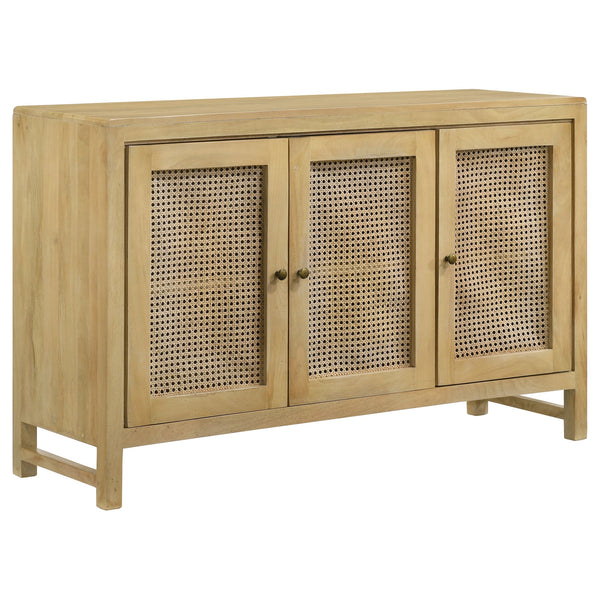 English Elm Ashton Solid Mango Wood Accent Cabinet with Woven Cane Doors and Brass Hardware B062P451992
