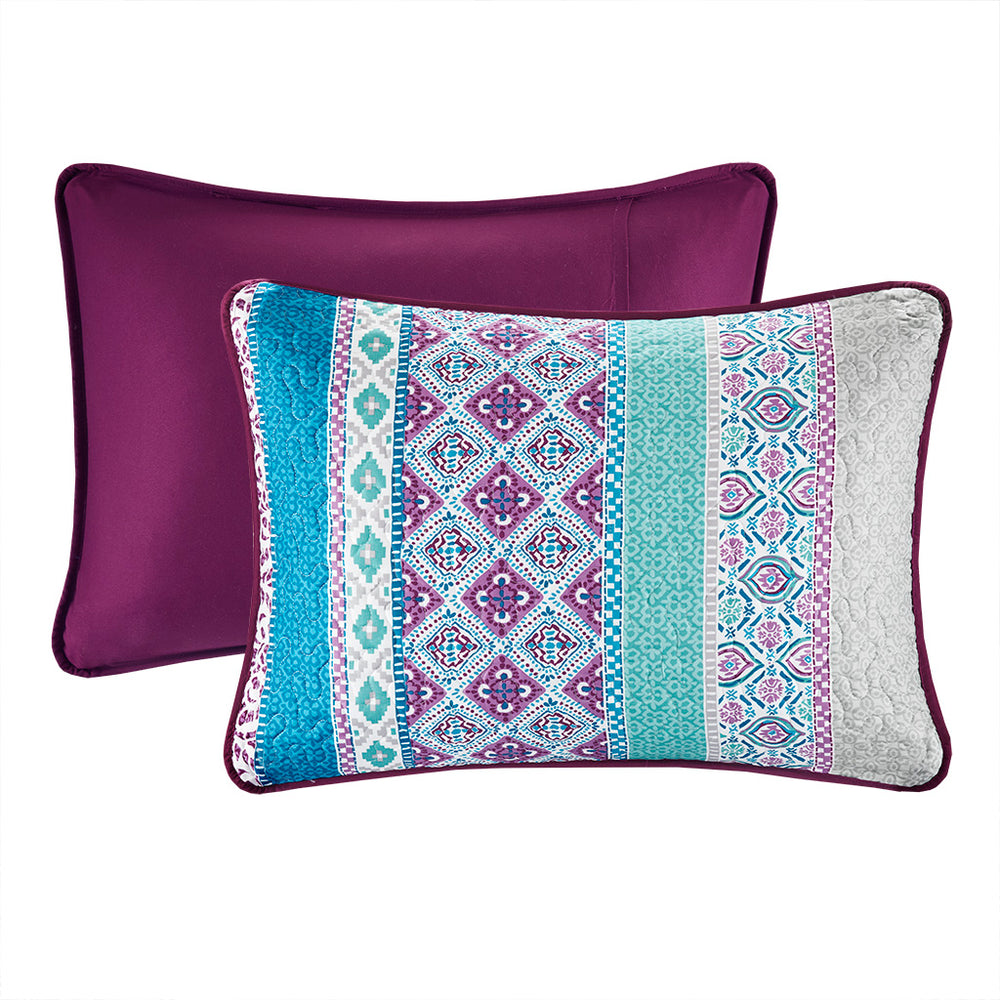 JLA Home Intelligent Design - 6 Piece Boho Reversible Daybed Set Twin — Vibrant Global Prints, Solid Purple Reverse, OEKO-TEX Antimicrobial Finish ID13-1414