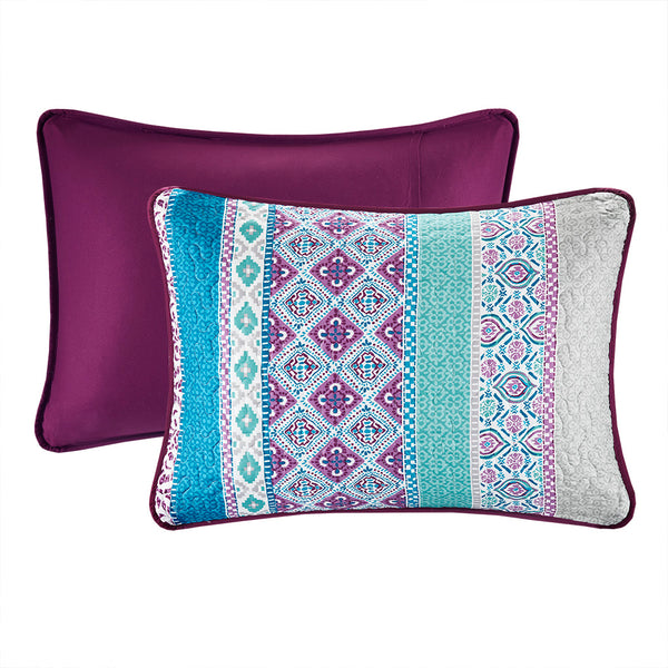 JLA Home Intelligent Design - 6 Piece Boho Reversible Daybed Set Twin — Vibrant Global Prints, Solid Purple Reverse, OEKO-TEX Antimicrobial Finish ID13-1414