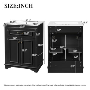 English Elm 24" Matte Single Sink Vanity Solid Poplar Frame Gold Hardware Soft Close Cabinet Black N710P389449B