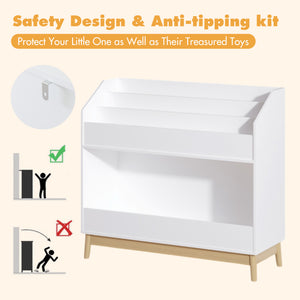 English Elm Toddler White Book Display Shelf with 3-Tier Face-Out Display and Large Bottom Bin, Modern MDF Organizer W808P350170