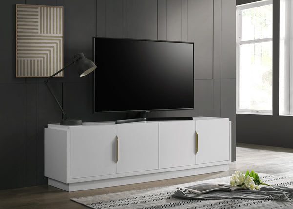 English Elm Tropea 58 Inch Open Shelf Media Console with Oak Finish and Cord Management B2749P413264