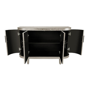 English Elm Modern Curved Sideboard Solid Wood Console Table with 4 Doors, Adjustable Shelves & Zinc Handles for Living Room Storage Scandi Style, Durable 220lb Top Capacity Champagne W757P190336