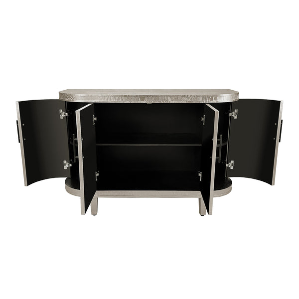 English Elm Modern Curved Sideboard Solid Wood Console Table with 4 Doors, Adjustable Shelves & Zinc Handles for Living Room Storage Scandi Style, Durable 220lb Top Capacity Champagne W757P190336