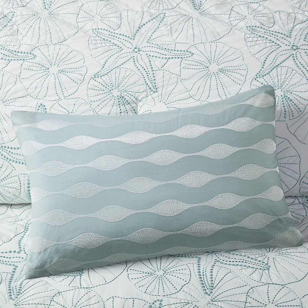 JLA Home Harbor House Blue - Oblong Maya Bay Seafoam Blue Embroidered Decorative Pillow, 100% Cotton, OEKO‑TEX, Coastal Accent HH30-1230A