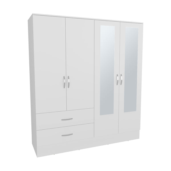 English Elm Gangi Modern 4-Door Armoire with Mirrors, 10 Shelves, 2 Drawers & Hanging Rod for Organized Bedrooms White 74.8 L x 23.62 W x 3.94 H B097S00234
