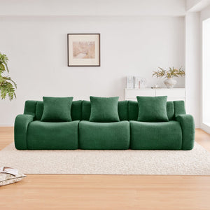 English Elm Boneless Sofa: Luxurious 3-Seat Teddy Fabric, Non-Slip Design, No Assembly, Curved Armrests, Green Comfort W714S01439