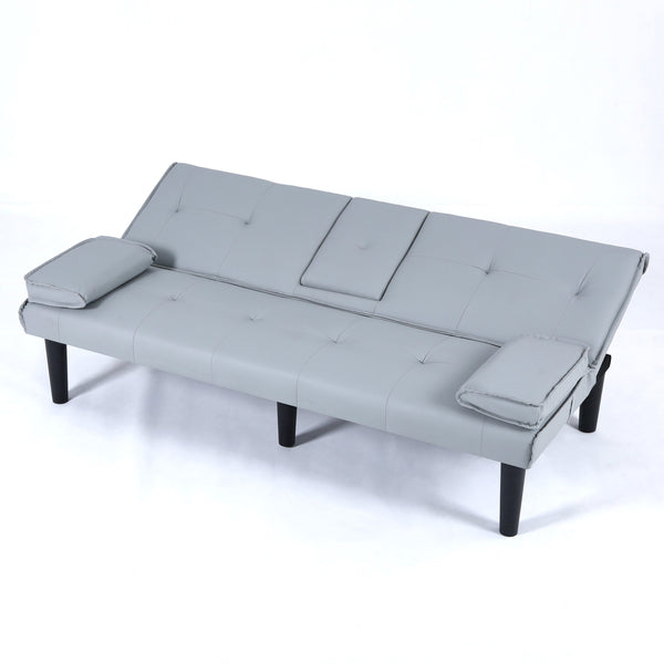 English Elm The 67-inch light gray PVC multifunctional sofa bed with cup holders, one-click fold, 500lb capacity W3371P354627