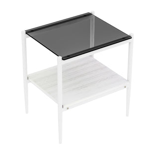 English Elm Coffee Table Set Of 3 With Gray Tempered Glass & Mdf Shelf - Modern Living Room End Tables W241S00041