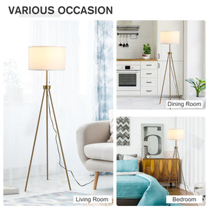 English Elm Homcom Elegant 59.75" Gold Tripod Floor Lamp with Fabric Shade, E26 Socket, 118" Cord, Stable Steel Base W2225P173947
