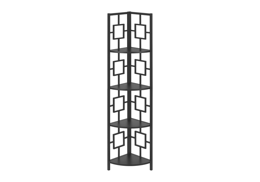 English Elm Bookshelf, Corner 4-Tier Metal Etagere with Fan-Shaped Shelves — Space-Saving Modern Accent Black 35 L x 14 W x 6 H B2710P219360