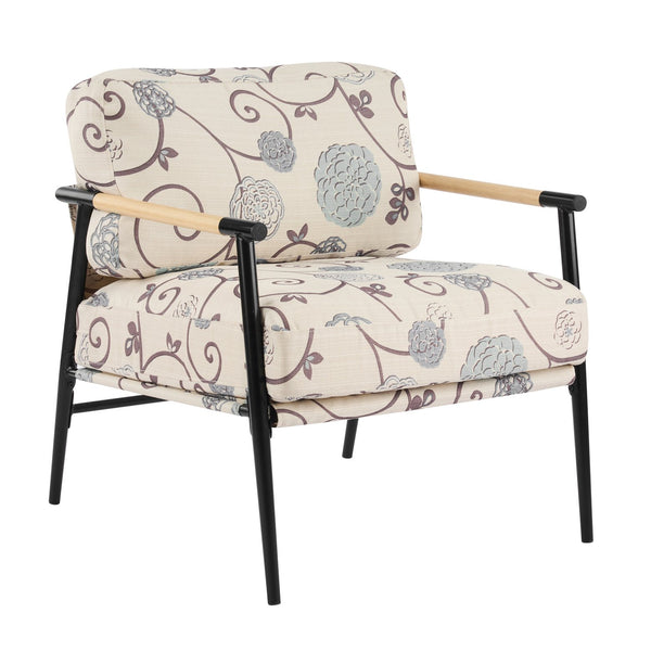 English Elm 27.56" Minimalist Accent Chair Padded Cushions Black Metal Wood Armrest Seating N767P215306W