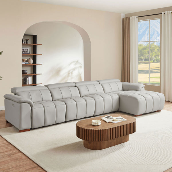 English Elm 4 Seats Wall-Hugger Reclining Sofa - Modern Electric Genuine Leather L-Shaped Couch With Usb Charging W2582S00155