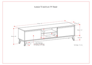 English Elm Lennon 72 inch Low TV Stand with Solid Wood Veneer, Mid-Century Modern, Cable Management, Durable Finish Walnut B136P261844