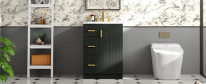 English Elm 24" Modern Bathroom Vanity with Under-Mount Sink, Vertical Stripe Design, 2 Drawers & Soft-Close Cabinet Black N710P288936B