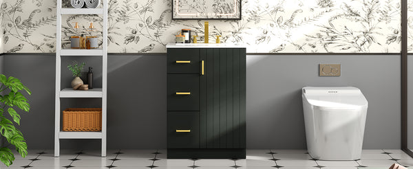 English Elm 24" Modern Bathroom Vanity with Under-Mount Sink, Vertical Stripe Design, 2 Drawers & Soft-Close Cabinet Black N710P288936B
