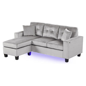 English Elm Velvet Reversible Sectional Sofa with LED Lights, Tufted Cushions, Nailhead Trim & Throw Pillows B016P406026
