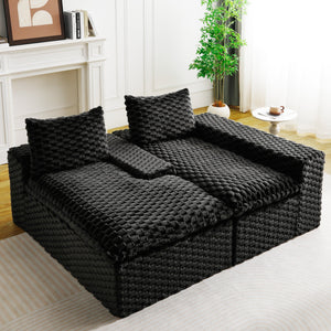 English Elm Black Turtle Velvet Sofa: Luxurious Convertible Twin-Seat With Chaise For Stylish Comfort & Versatility W3371S00032