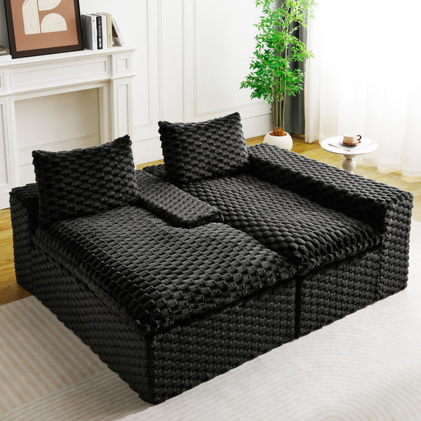 English Elm Black Turtle Velvet Sofa: Luxurious Convertible Twin-Seat With Chaise For Stylish Comfort & Versatility W3371S00032