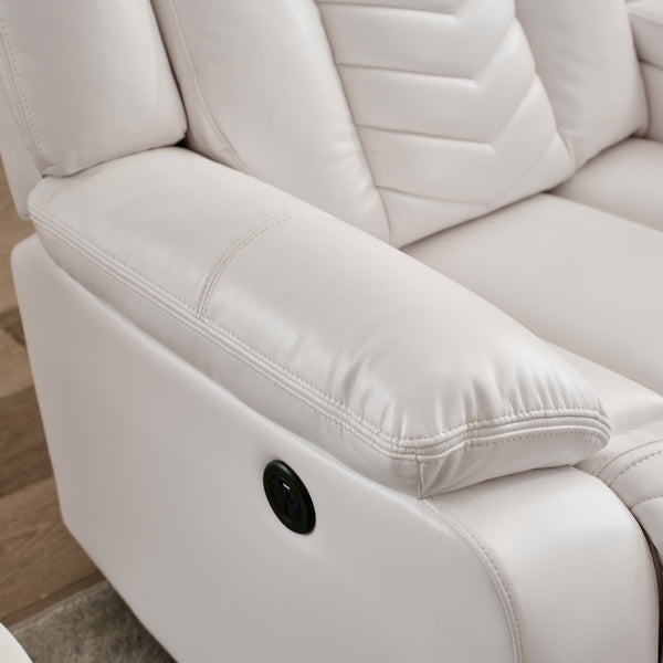 English Elm Ms Five Seat Power Reclining Sectional Faux Leather with Led Bluetooth Usb Charging White W1805S00183