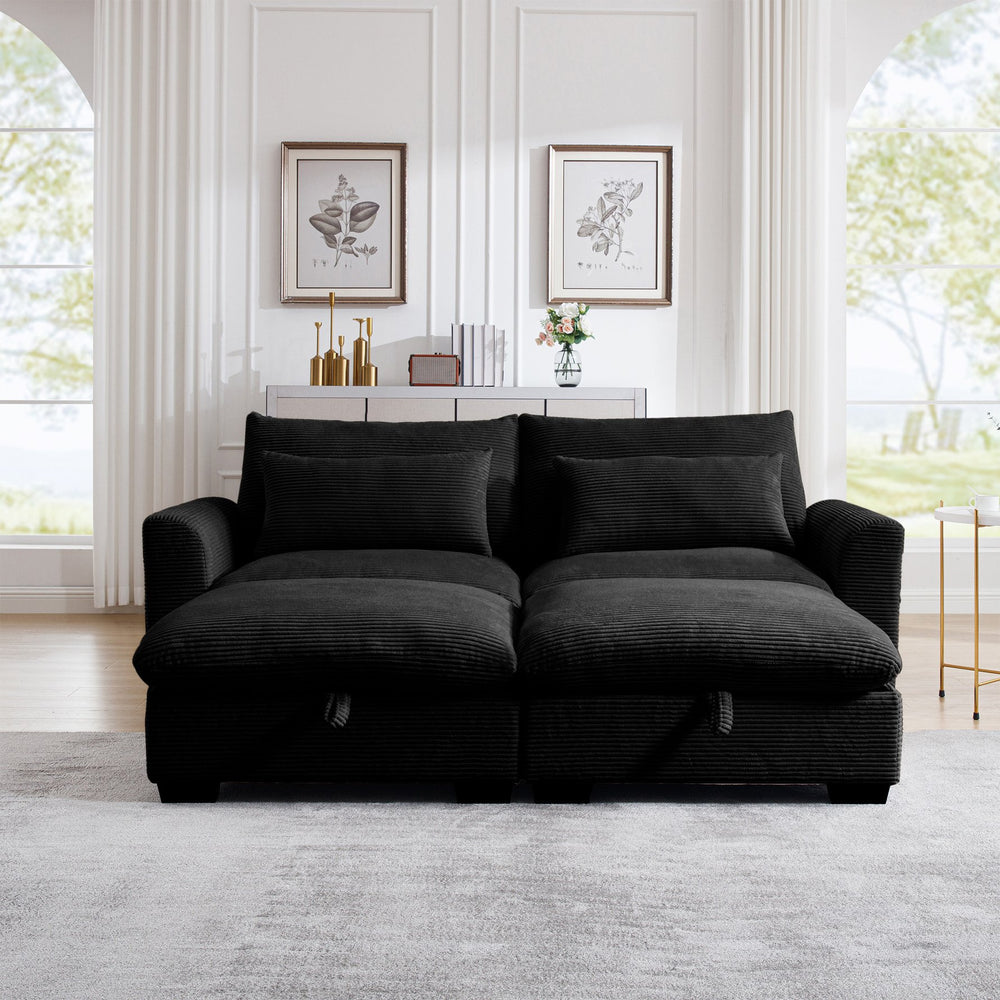 English Elm Corduroy Two-Seater Sectional Sofa With Storage Footrests - Cozy, Modular, And Versatile Comfort! W714S00847