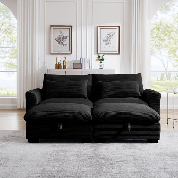 English Elm Corduroy Two-Seater Sectional Sofa With Storage Footrests - Cozy, Modular, And Versatile Comfort! W714S00847