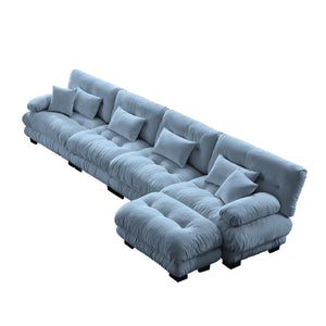 English Elm Free Modular Sectional Sofa - L-Shaped Cloud Couch With Convertible Ottoman & Chic Chenille Blue Finish W714S01179