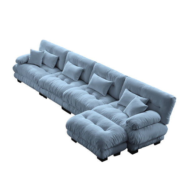 English Elm Free Modular Sectional Sofa - L-Shaped Cloud Couch With Convertible Ottoman & Chic Chenille Blue Finish W714S01179