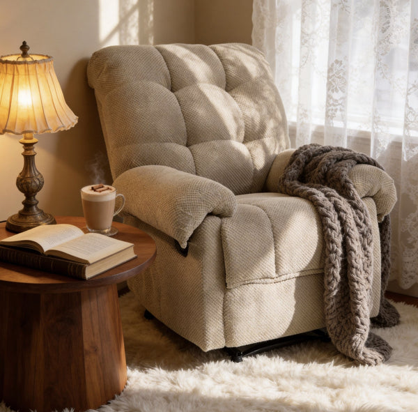 English Elm Camel Overstuffed Manual Recliner with High Density Padding for Modern Living Rooms Camel W5568P449829