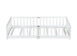 English Elm Twin Size Floor Bed With Safety Guardrails - Durable Rubberwood, Minimalist White Design For Kids W504P286396-GIGA