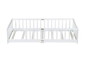 English Elm Twin Low Profile Rubberwood Floor Bed with Full Safety Fence for Toddler Rooms White W504P429335