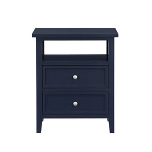 English Elm Weston Midnight Blue 2-Drawer Nightstand with Open Shelf, Solid Wood & MDF, Nickel Knobs, Durable Finish B050P376945