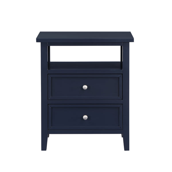 English Elm Weston Midnight Blue 2-Drawer Nightstand with Open Shelf, Solid Wood & MDF, Nickel Knobs, Durable Finish B050P376945