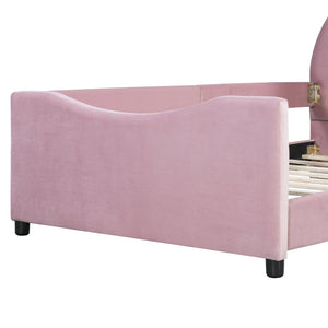 English Elm Twin Velvet Daybed with Sculptural Rabbit Ear Headboard for Kids or Guest Rooms Pink N737P380205H