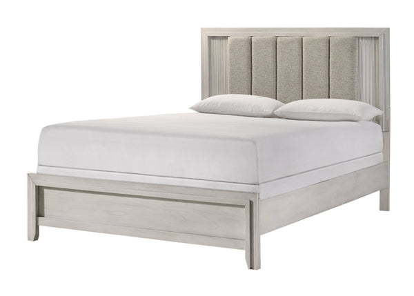 English Elm 1Pc King Size Bed With Plush Upholstered Headboard In Mist White Finish – Modern Elegant Bedroom Centerpiece B2741S00700