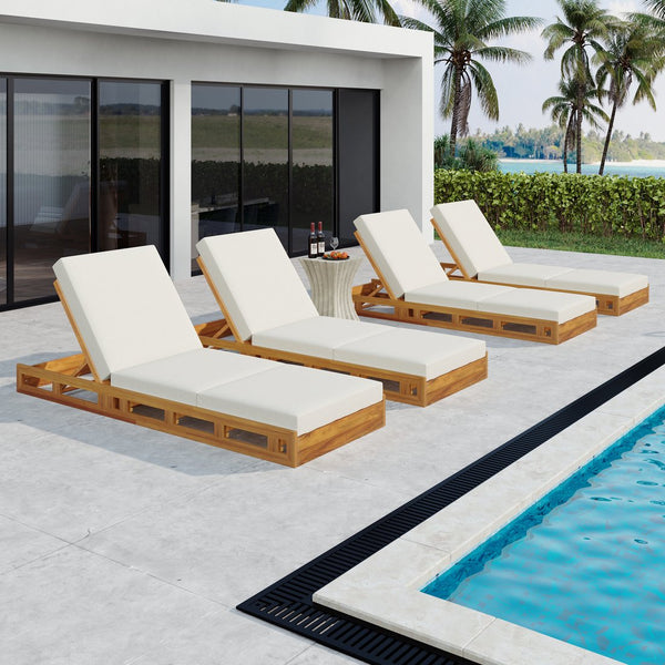 English Elm Christopher Knight Home® - Lounge Chaise Set - Solid Acacia Wood With Water-Resistant Cream Cushion For Ultimate Comfort & Style N770P272405T_N770P208317C