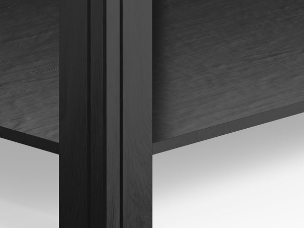 English Elm 24 inch Rustic Farmhouse Side Table Fully Assembled in Black & Whiskey Two-Tone Finish, Shelf Included B108P160148