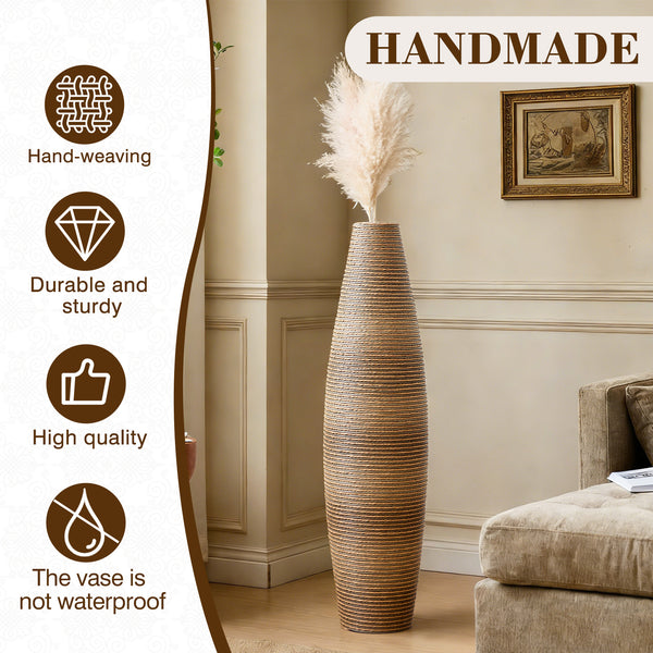 English Elm 39.4" Handcrafted Rattan-textured Pvc Tall Floor Vase Boho Entryway Sculptural Accent W2796P446205