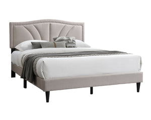 English Elm Modern Burlap Upholstered Full Platform Bed Curved Headboard with Nailhead Trim Detail B011P418593
