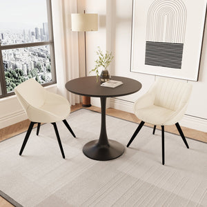 English Elm 31.5" Modern Black Mdf Round Tulip Dining Table Set With 2 Beige Chairs - Perfect For Small Spaces! W2189S00734
