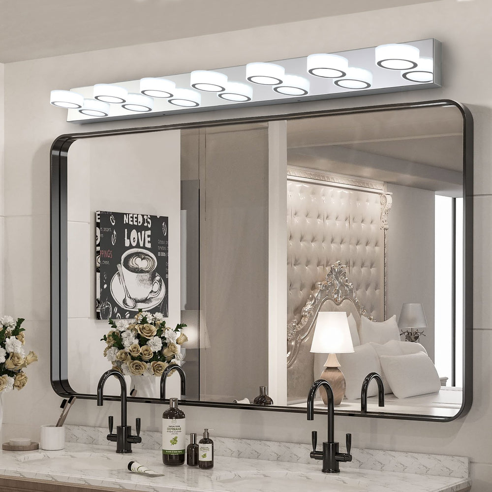 English Elm 52" Modern 7-Light Led Bathroom Vanity Light Fixture - Dimmable Chrome With Frosted Acrylic Shades W2312P374893