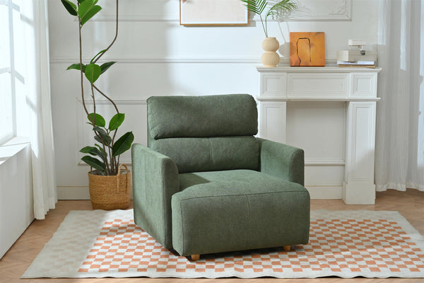 English Elm Oversized Storage Ottoman Accent Chair with Deep Wide Seat, Mid-Century Upholstered Lounge Sofa for Cozy Reading and Relaxation Dark Green W1028S00045