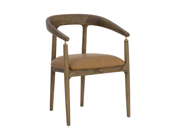 Sunpan VALMONT Dining Armchair - Mid-Century Modern Comfort in Milliken Cognac with Oak Frame & Brass Accents 112287