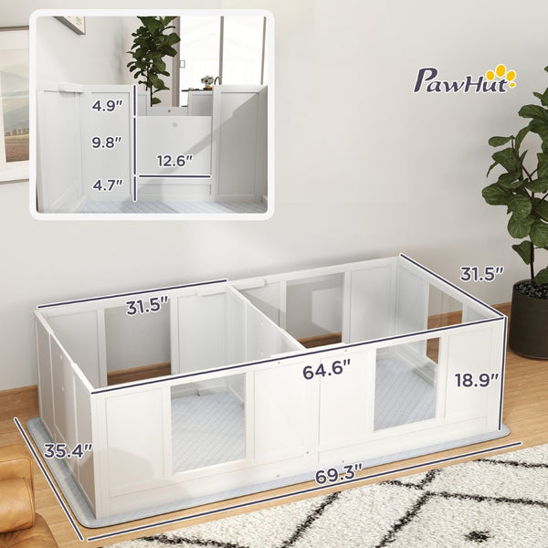 English Elm Pawhut Whelping Box For Dogs - Durable Two-Room Design, Clear Panels, Waterproof Pad, Easy Access W2225P249980-GIGA