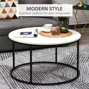 English Elm HOMCOM Modern Round 32" Coffee Table with Wood Grain Top and Black Metal Frame, Durable & Versatile White W2225P217443
